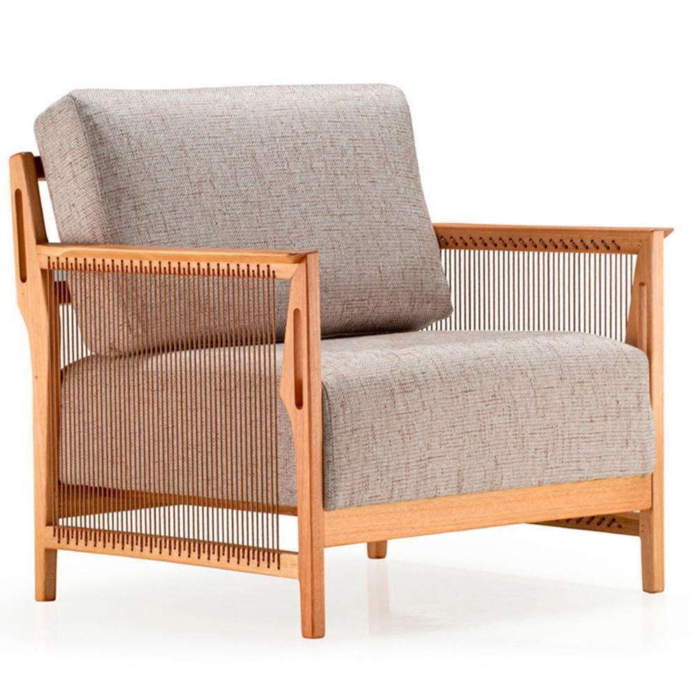 Poltrona Com Braços Los Ozki Madeira Eucalipto Cedro Tecido 430c Corda Redonda Canela - 4