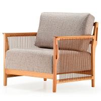 Poltrona Com Braços Los Ozki Madeira Eucalipto Cedro Tecido 430c Corda Redonda Canela - 1