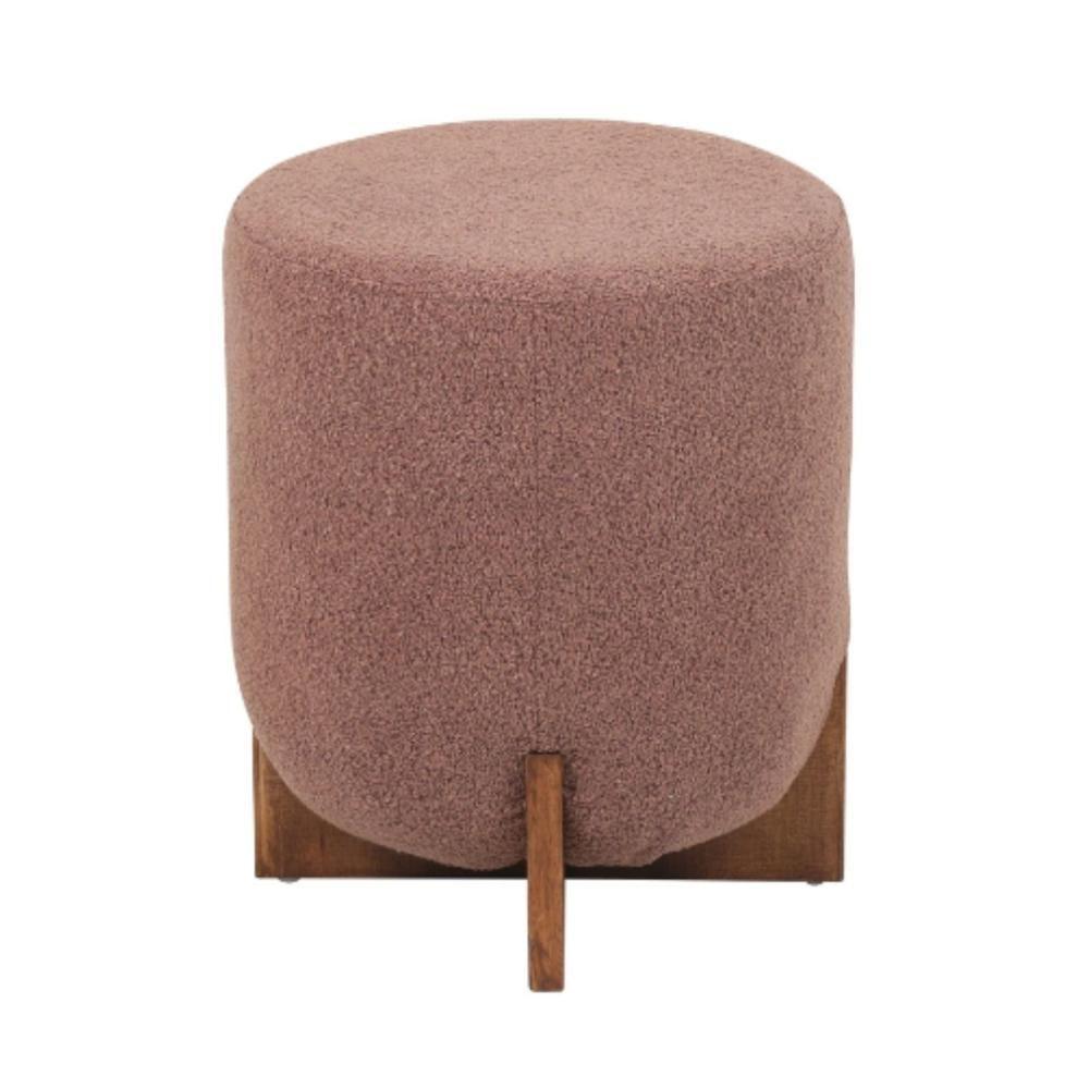 Puff Redondo Cravo Rivatti 48,50 Cm (altura) Bouclé Rosa Antigo Com Base Em Madeira De Seringueira - 1