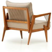 Poltrona Com Braços Alva Ozki Madeira Eucalipto Cedro Tecido Bege Corda Couro Reconstituído - 2