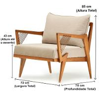 Poltrona Com Braços Alva Ozki Madeira Eucalipto Cedro Tecido Bege Corda Couro Reconstituído - 3