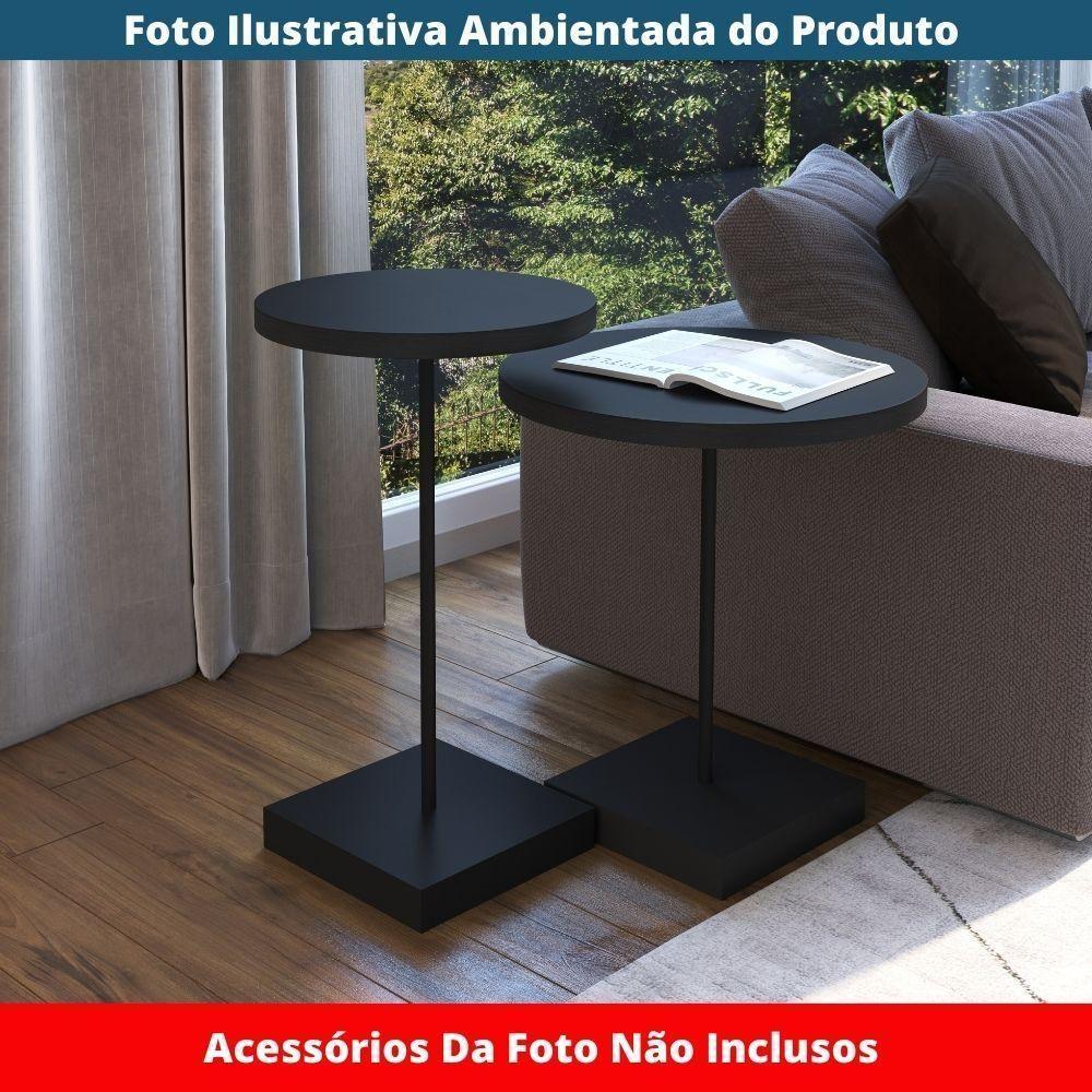 Mesa Lateral Redonda Artesano 45 Cm (larg) Tampo E Base Mdp Preto C/ Tubo Metálico Aço Carbono Preto - 2