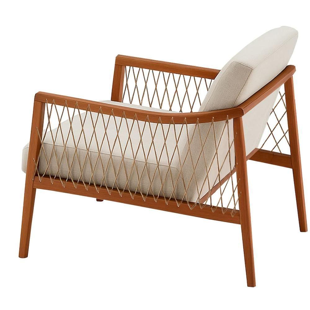 Poltrona Com Braço Acaé 76 Cm (largura) Ozki Madeira Eucalipto Cedro Tecido Bege C Corda Canela - 3