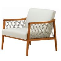 Poltrona Com Braço Acaé 76 Cm (largura) Ozki Madeira Eucalipto Cedro Tecido Bege C Corda Canela - 1