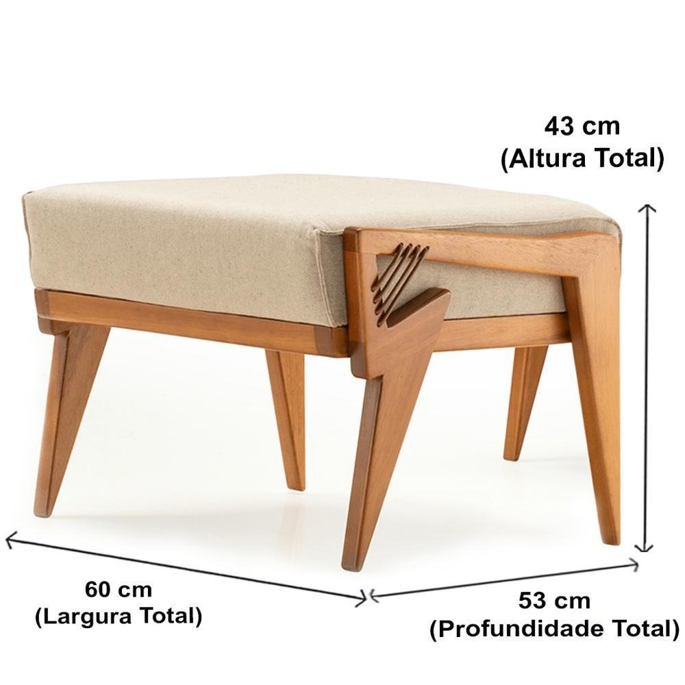 Puff Alva Ozki Madeira Eucalipto Cedro Tecido Bege Corda Couro Reconstituído - 2