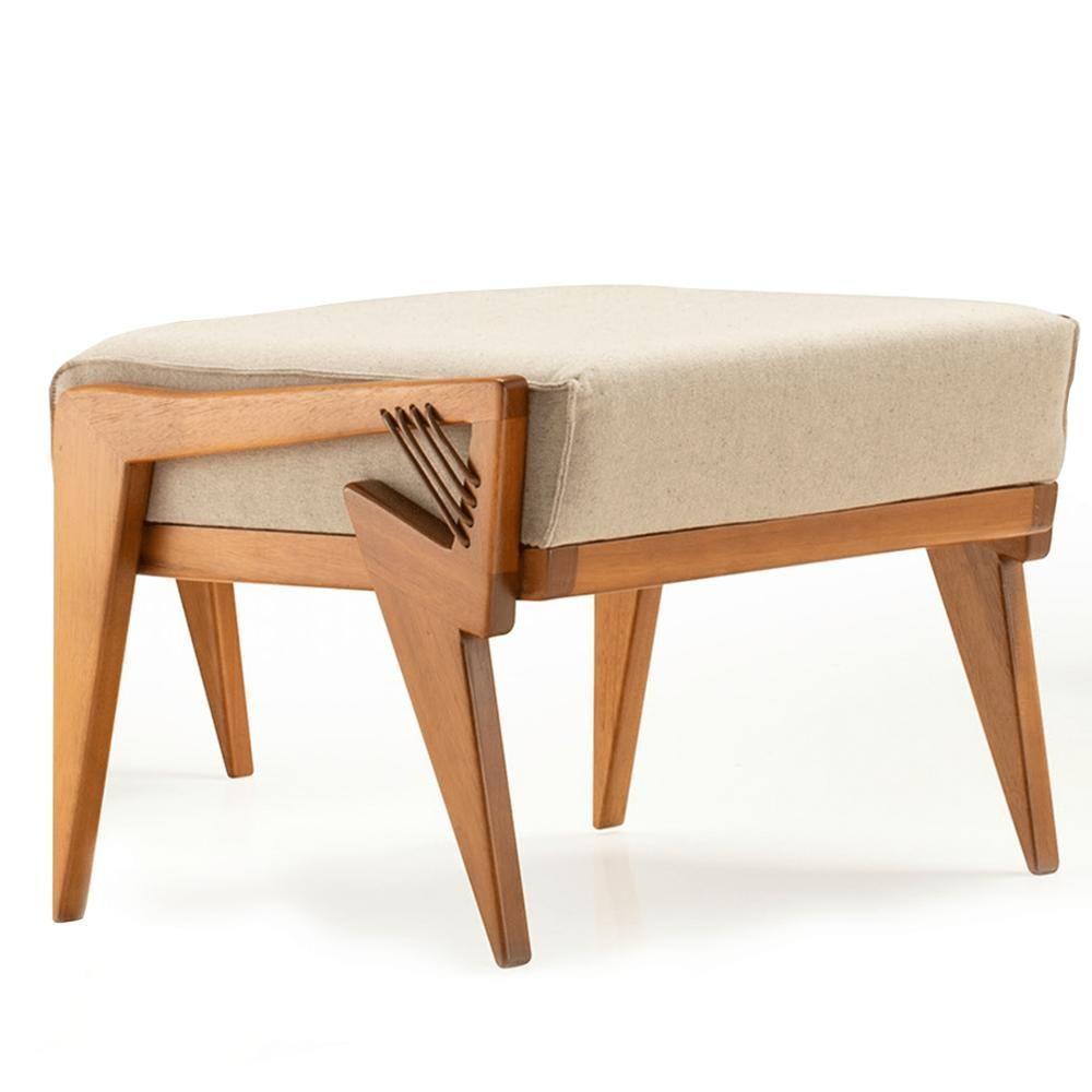 Puff Alva Ozki Madeira Eucalipto Cedro Tecido Bege Corda Couro Reconstituído - 5