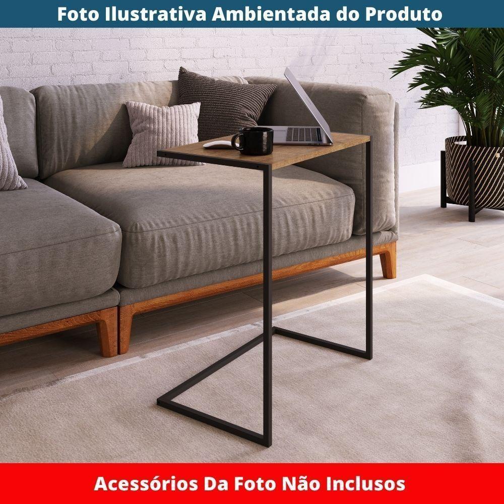 Mesa Lateral Apoio Sofá P/ Notebook Artesano 58 Cm (larg) Mdp Hanover (mel) Base Aço Carbono Preto - 2