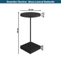 Mesa Lateral Redonda Artesano 35 Cm (larg) Tampo E Base Mdp Preto C/ Tubo Metálico Aço Carbono Preto - 4