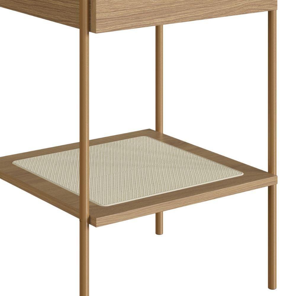 Mesa Lateral Apoio Oslo Artesano 43 Cm (largura) Mdp Hanover Palha Sintética Bege Pé Metal Dourado - 3