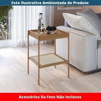 Mesa Lateral Apoio Oslo Artesano 43 Cm (largura) Mdp Hanover Palha Sintética Bege Pé Metal Dourado - 5