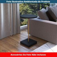 Mesa Lateral Redonda Artesano 35 Cm Larg Tampo E Base Mdp Preto C/ Tubo Metálico Aço Carbono Dourado - 2