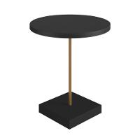 Mesa Lateral Redonda Artesano 45 Cm Larg Tampo E Base Mdp Preto C/ Tubo Metálico Aço Carbono Dourado - 1