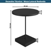 Mesa Lateral Redonda Artesano 45 Cm Larg Tampo E Base Mdp Preto C/ Tubo Metálico Aço Carbono Dourado - 3