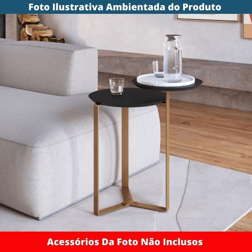 Mesa Lateral Industrial Chanfrada Artesano 44 Cm (largura) 2 Tampos Mdp Nero (preto) Pé Aço Dourado - 3