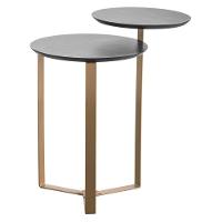 Mesa Lateral Industrial Chanfrada Artesano 44 Cm (largura) 2 Tampos Mdp Nero (preto) Pé Aço Dourado - 2