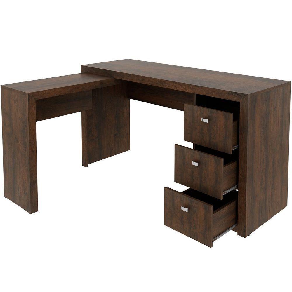 Mesa De Canto Para Escritório Em L Angular Com 3 Gavetas Rústico - 2