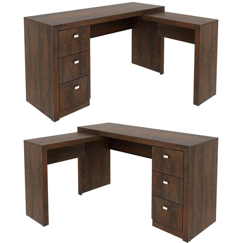 Mesa De Canto Para Escritório Em L Angular Com 3 Gavetas Rústico - 4