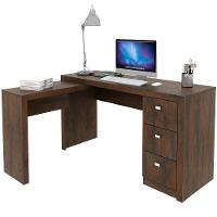 Mesa De Canto Para Escritório Em L Angular Com 3 Gavetas Rústico - 1