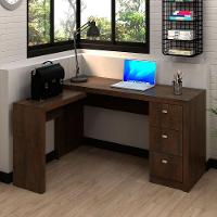 Mesa De Canto Para Escritório Em L Angular Com 3 Gavetas Rústico - 10