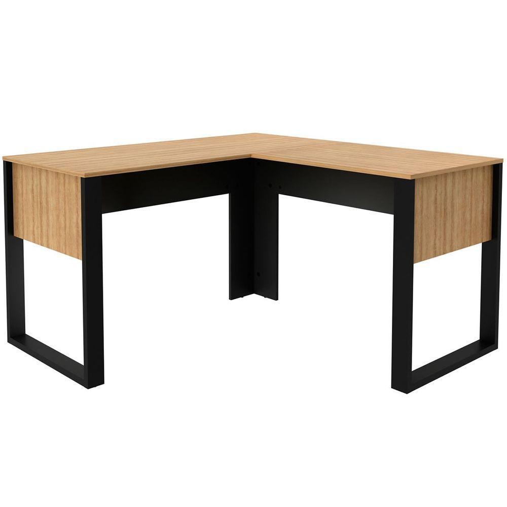 Mesa De Canto Para Escritório Em L Mdp Amêndoa/preto - 6