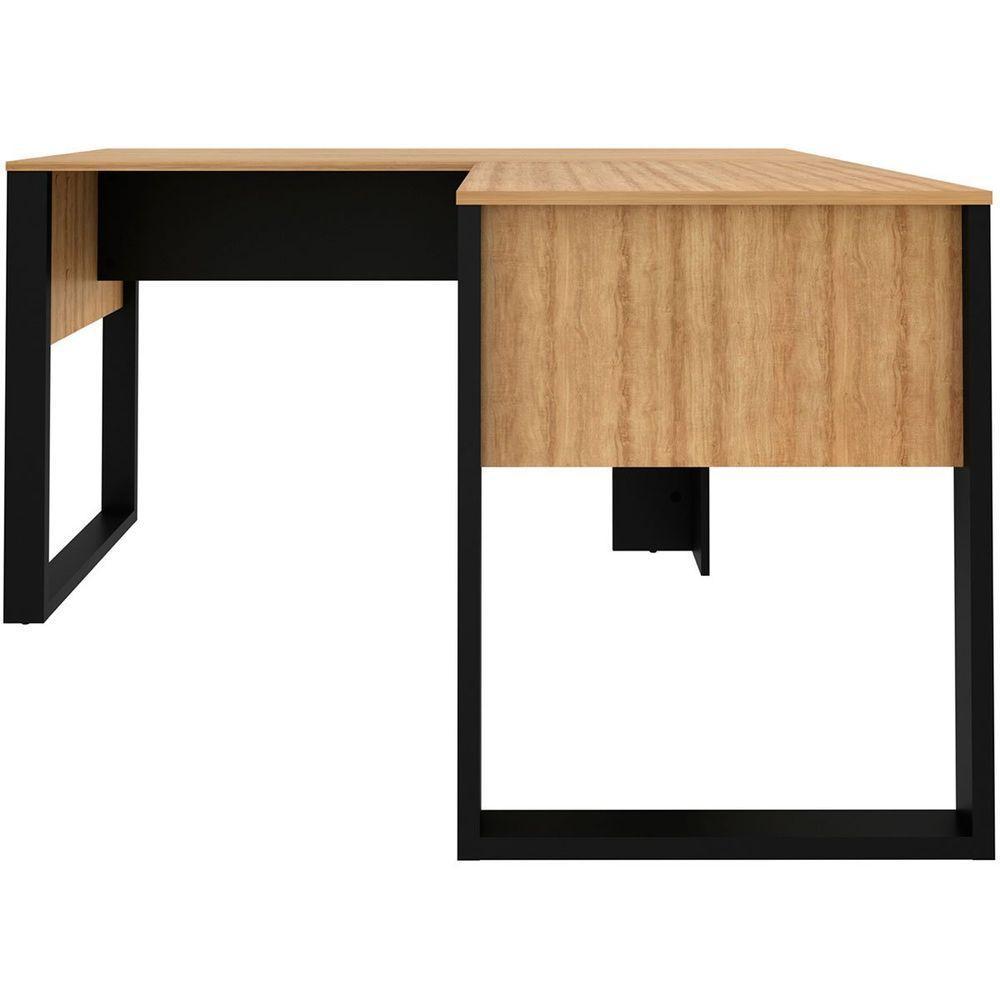 Mesa De Canto Para Escritório Em L Mdp Amêndoa/preto - 8