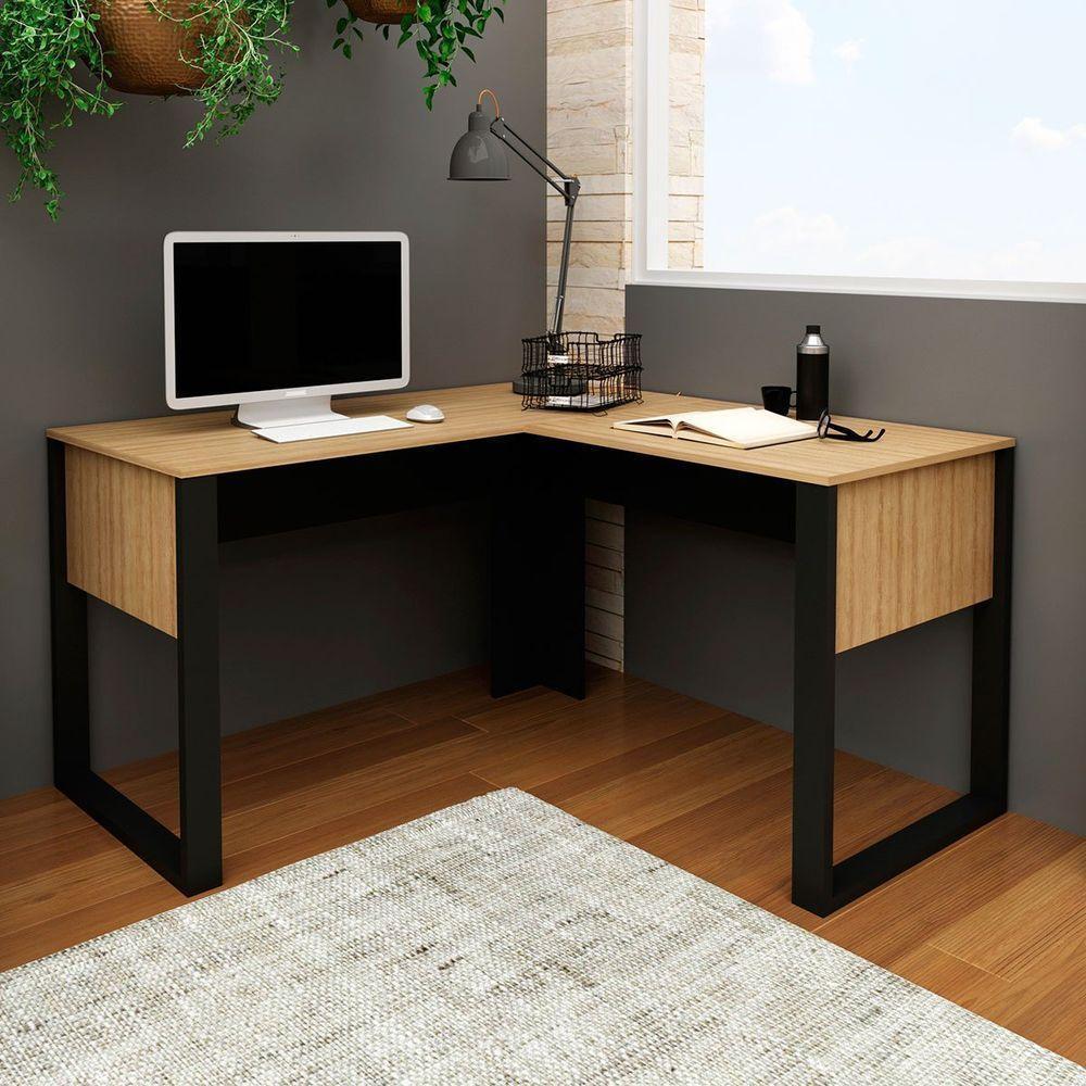 Mesa De Canto Para Escritório Em L Mdp Amêndoa/preto - 10