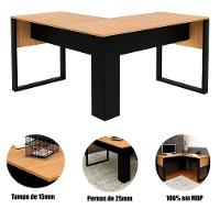 Mesa De Canto Para Escritório Em L Mdp Amêndoa/preto