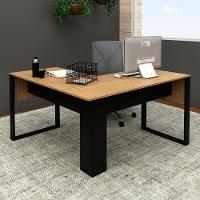 Mesa De Canto Para Escritório Em L Mdp Amêndoa/preto - 9