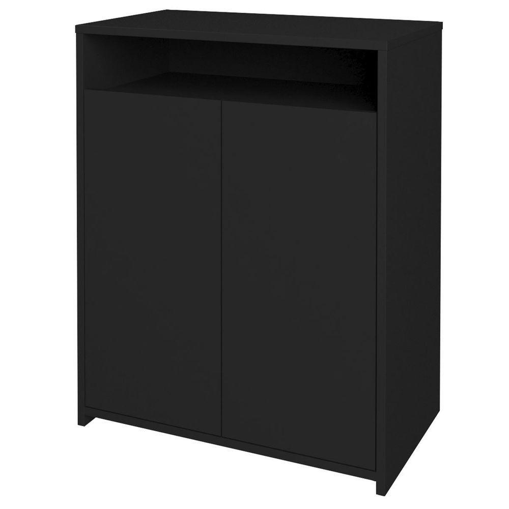 Balcão Para Escritório 2 Portas Com Nicho Cole Preto - 1