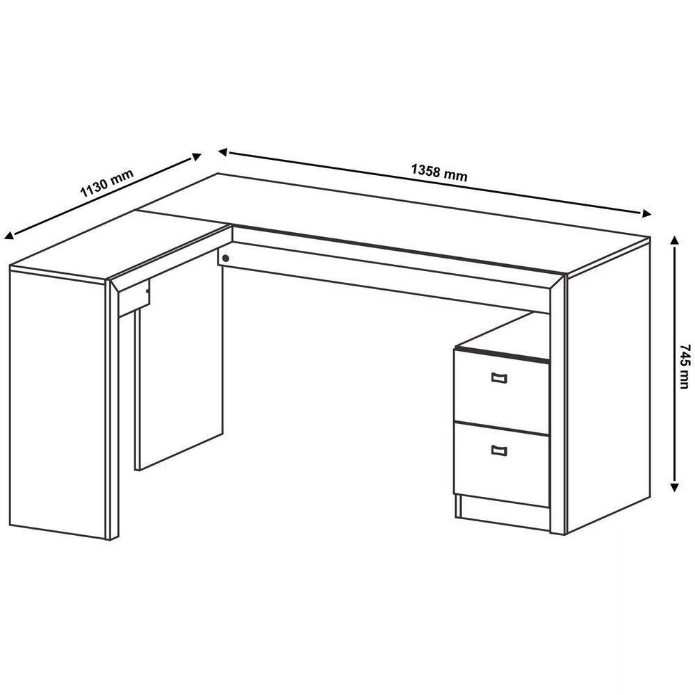 Mesa De Canto Para Escritório Em L Angular Com 2 Gavetas Nogal - 3