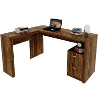 Mesa De Canto Para Escritório Em L Angular Com 2 Gavetas Nogal - 1