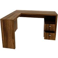 Mesa De Canto Para Escritório Em L Angular Com 2 Gavetas Nogal - 2