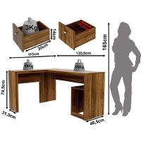 Mesa De Canto Para Escritório Em L Angular Com 2 Gavetas Nogal - 5