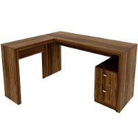 Mesa De Canto Para Escritório Em L Angular Com 2 Gavetas Nogal - 6