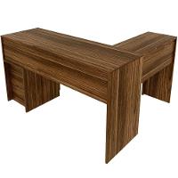 Mesa De Canto Para Escritório Em L Angular Com 2 Gavetas Nogal - 7