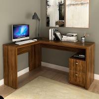 Mesa De Canto Para Escritório Em L Angular Com 2 Gavetas Nogal - 8