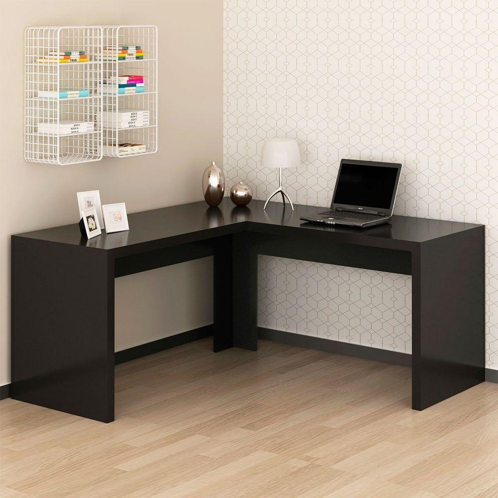 Mesa De Canto Para Escritório Em L Angular Mdp Preto - 8