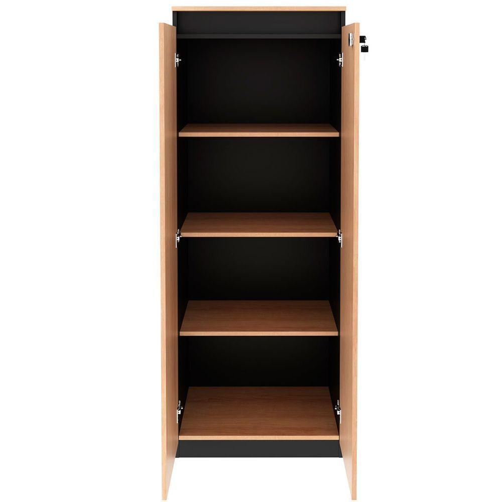 Armário Alto Para Escritório 2 Portas Com Chave Amêndoa/preto - 2