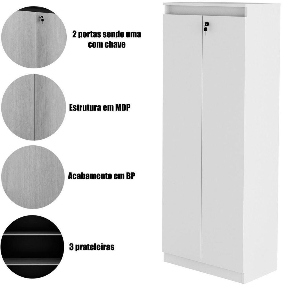 Armário Alto Para Escritório 2 Portas Com Chave Amêndoa/preto - 4