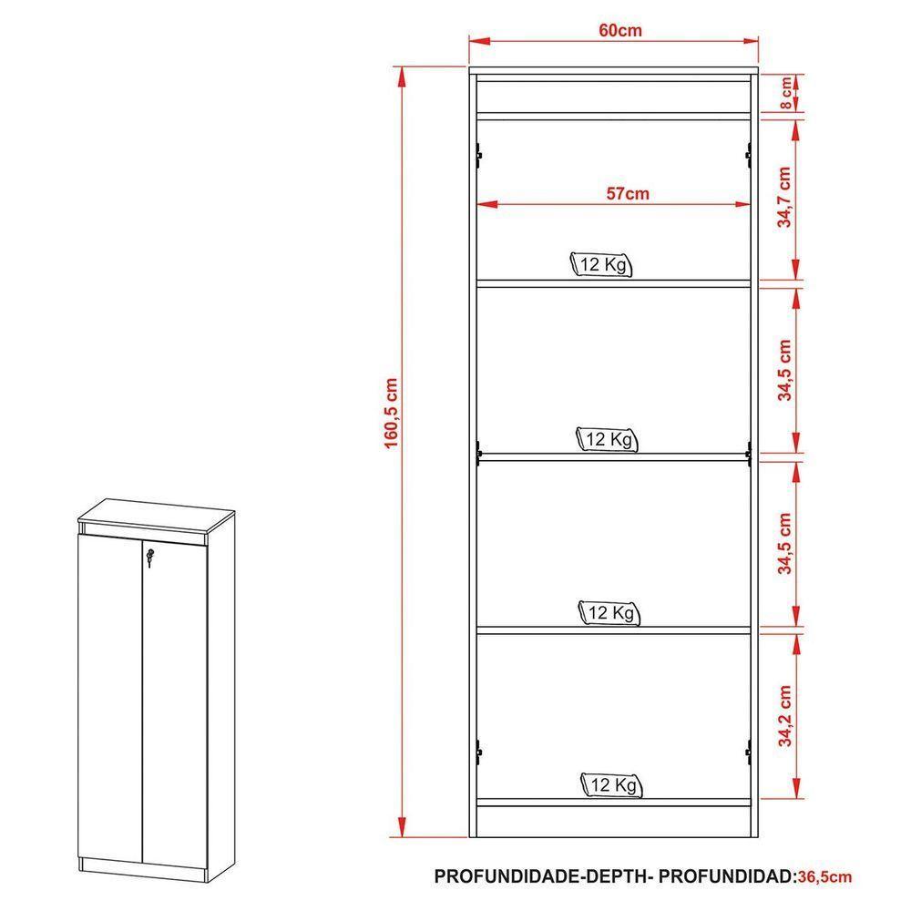 Armário Alto Para Escritório 2 Portas Com Chave Amêndoa/preto - 5