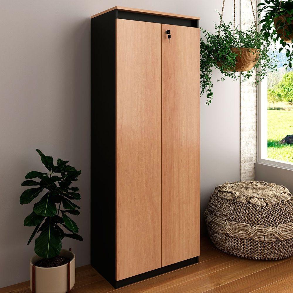 Armário Alto Para Escritório 2 Portas Com Chave Amêndoa/preto - 6