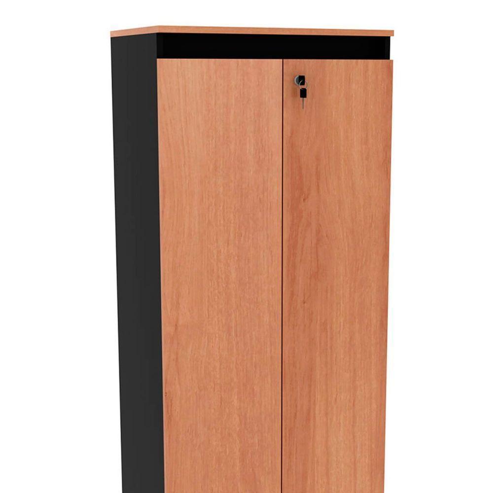 Armário Alto Para Escritório 2 Portas Com Chave Amêndoa/preto - 7