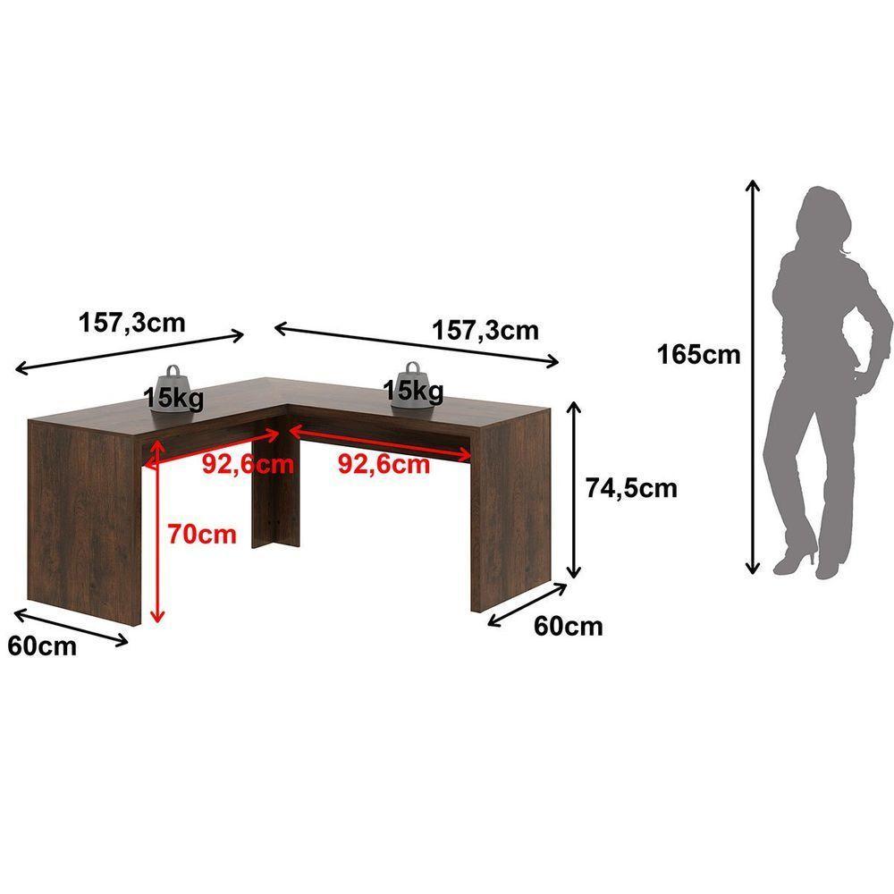 Mesa De Canto Para Escritório Em L Angular Mdp Rústico - 4