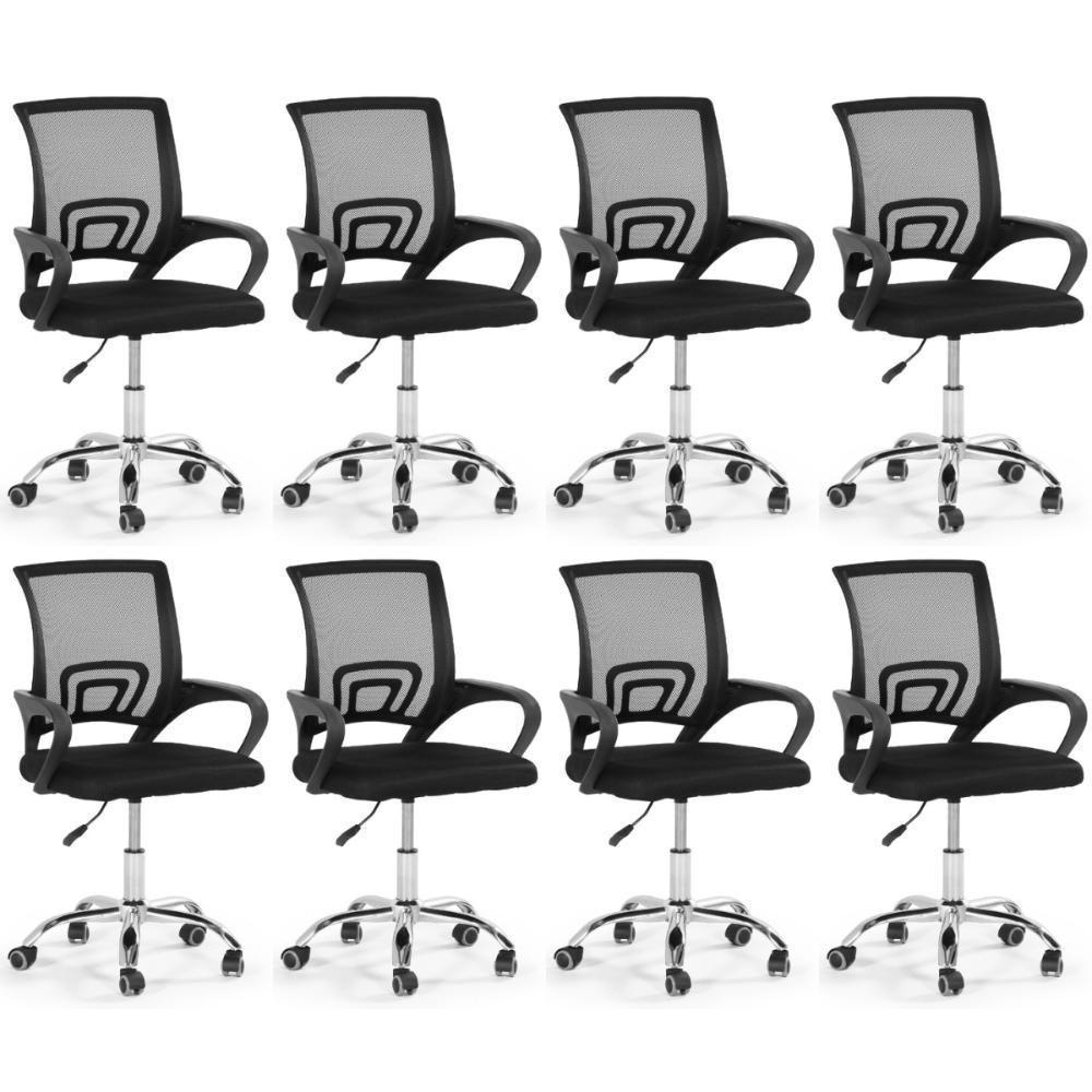 Kit 8 Cadeiras Secretária Office Base Giratória Em Tela Mesh - Preto - 1