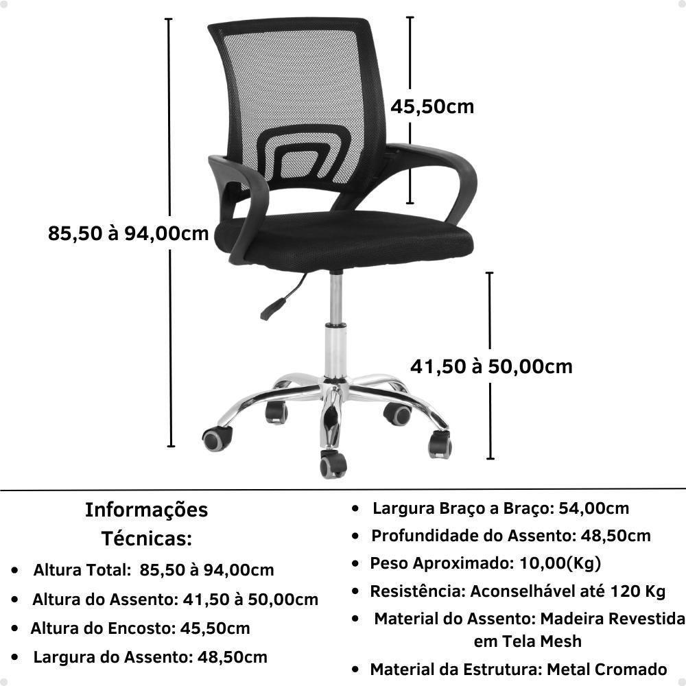 Kit 8 Cadeiras Secretária Office Base Giratória Em Tela Mesh - Preto - 2