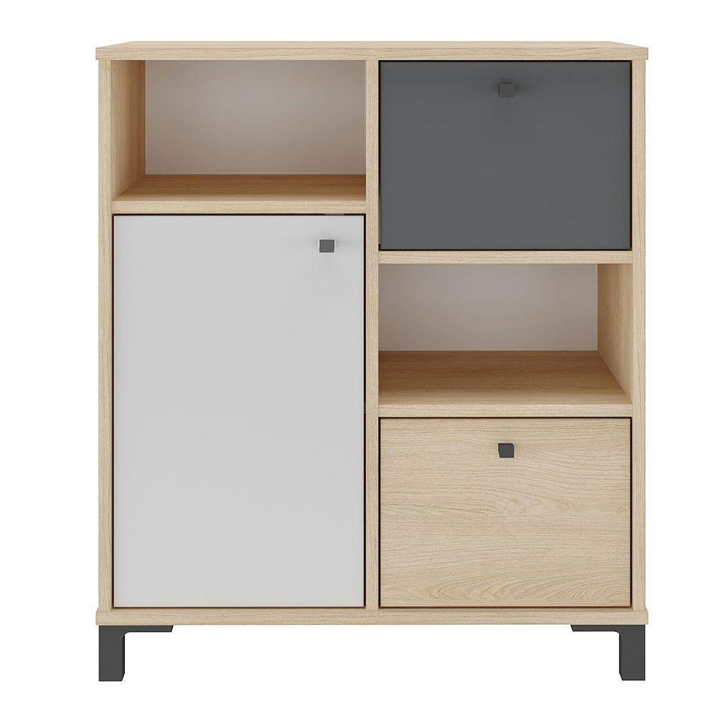 Balcão Para Escritório 2 Gavetas 1 Porta E 2 Nichos Erick Carvalho/branco/grafito - 1