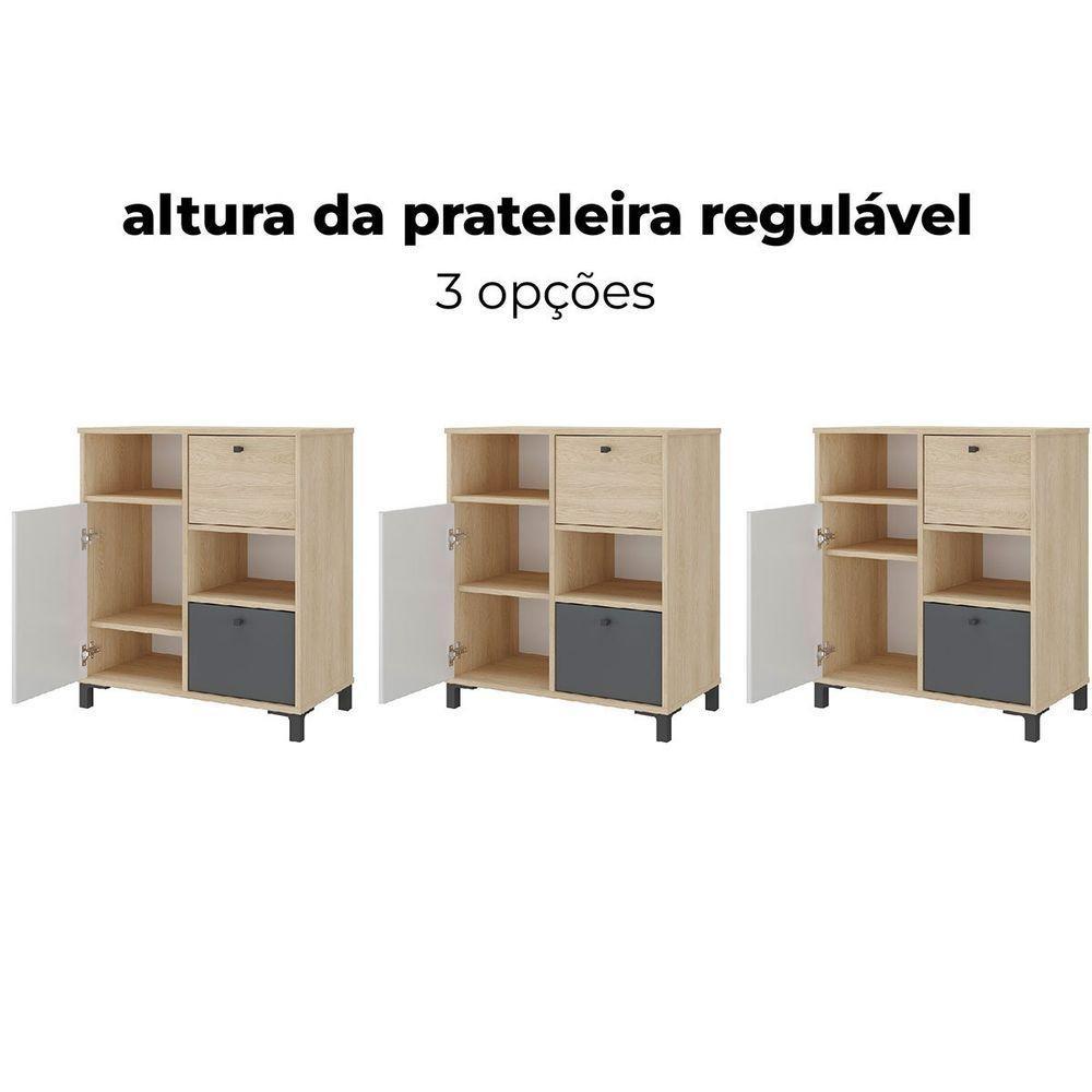 Balcão Para Escritório 2 Gavetas 1 Porta E 2 Nichos Erick Carvalho/branco/grafito - 4