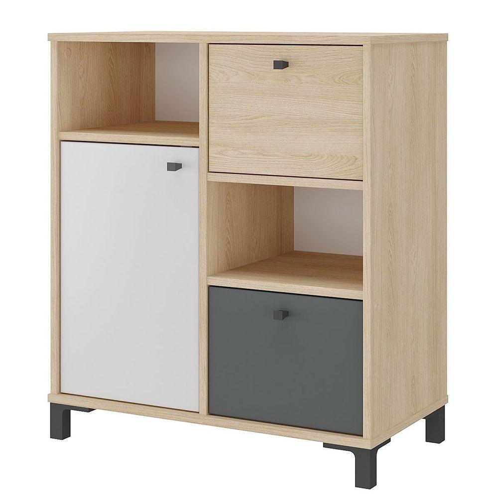 Balcão Para Escritório 2 Gavetas 1 Porta E 2 Nichos Erick Carvalho/branco/grafito - 6