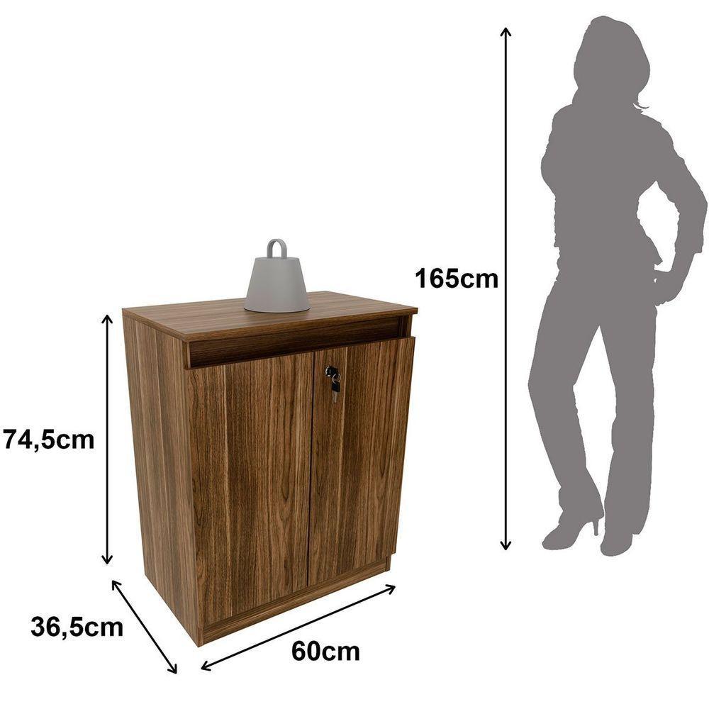 Balcão Para Escritório 2 Portas Com Chave Pequeno Nogal - 3