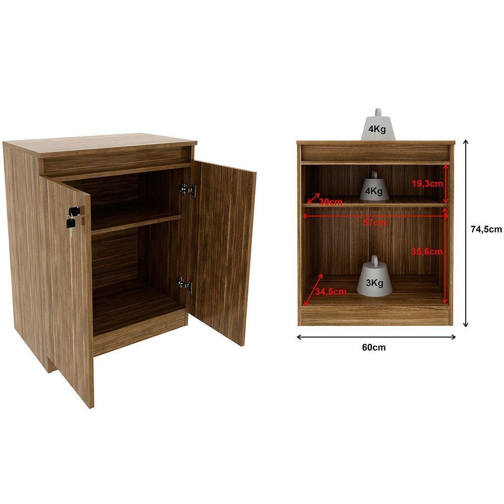 Balcão Para Escritório 2 Portas Com Chave Pequeno Nogal - 5